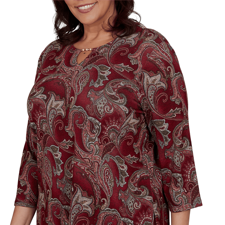 Plus Size Alfred Dunner Union Square 3/4 Sleeve Paisley Blouse