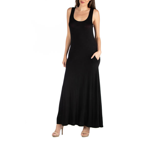 Womens 24/7 Comfort Apparel Scoop Neck Maxi Dress With Pockets - image 
