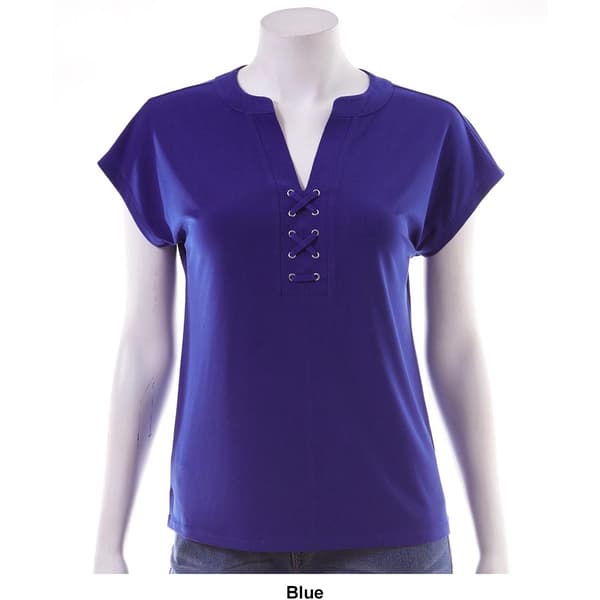 Womens 89th & Madison Short Sleeve Faux Lace Dolman Tee