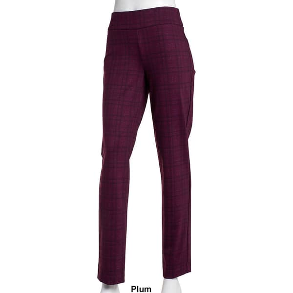 Petite Size Briggs Plaid Pull On Straight Leg Ponte Pants