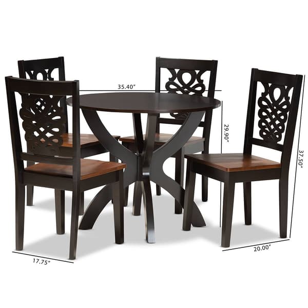 Baxton Studio Wanda 2-Tone Dark/Walnut Brown Wood 5pc. Dining Set