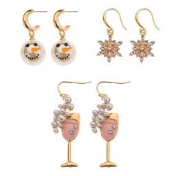 3pc. Pink & Gold Winter Dangle Charm Earring Set