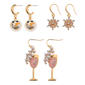 3pc. Pink & Gold Winter Dangle Charm Earring Set - image 1