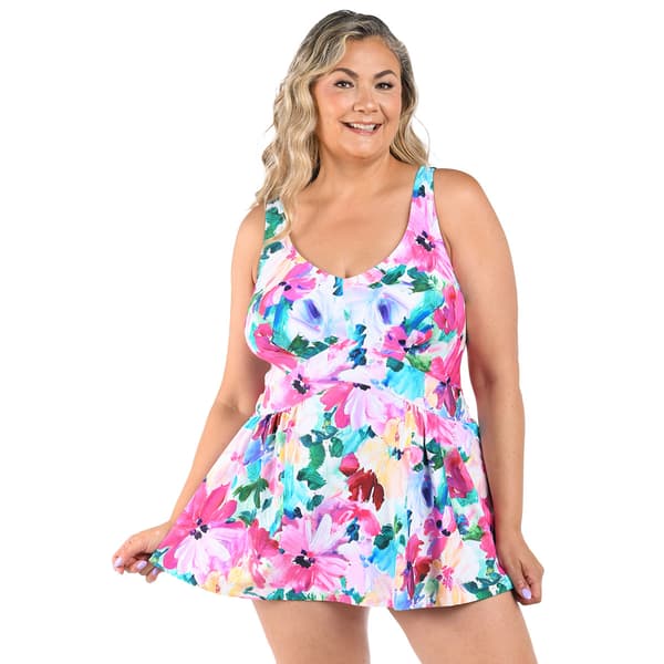 Plus Size Maxine Spring Bouquet Empire Swimdress - image 
