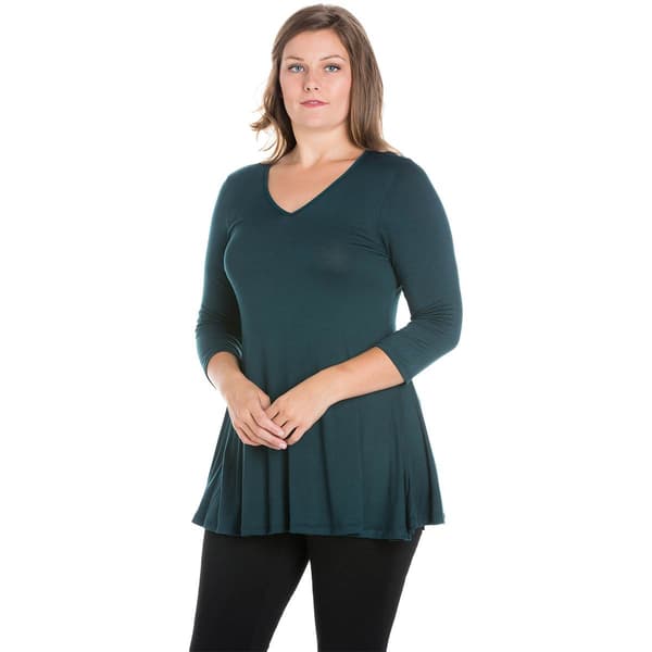 Plus Size 24/7 Comfort Apparel 3/4 Sleeve V-Neck Tunic
