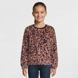 Girls (7-16) Speechless(R) Long Sleeve Leopard Faux Fur Crew Top