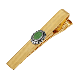 1928 Jewelry Gold Tone Oval Aventurine Tie Clip
