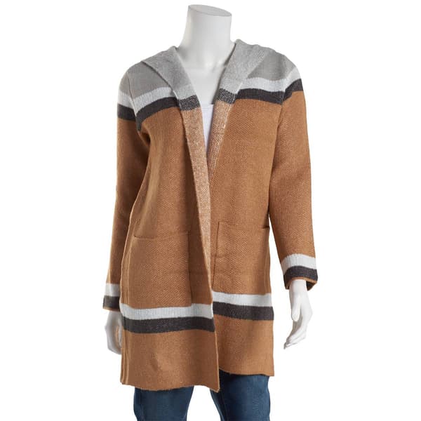 Womens By Design Stripe Long Sleeve Hooded Cardigan - image 