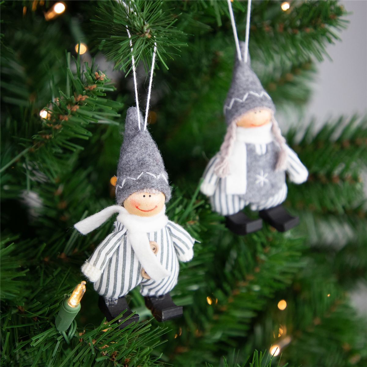 Northlight Plush Striped Boy & Girl Christmas Ornaments- Set of 2