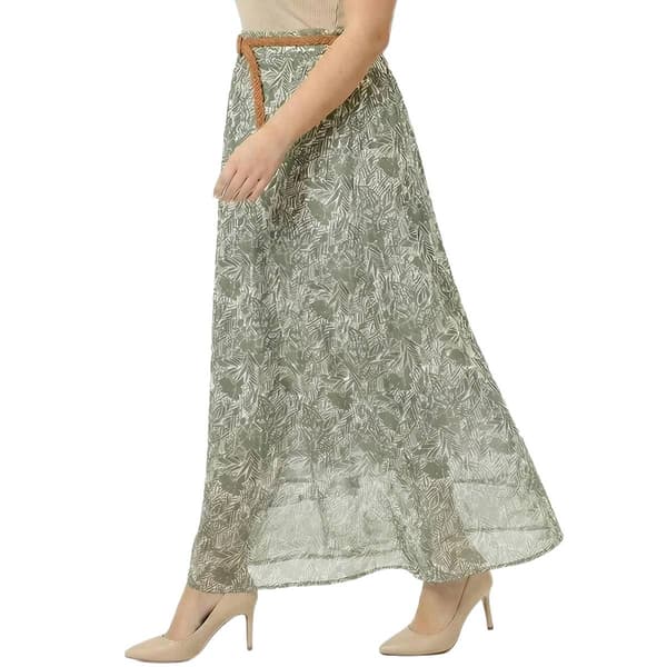 Plus Size NY Collection Olive Chiffon Belted Waist Maxi Skirt