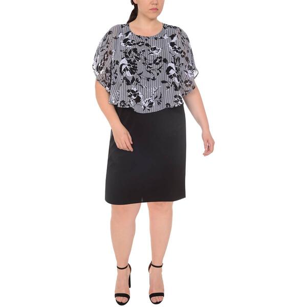 Plus Size NY Collection Floral Poncho Top Knit Dress - image 