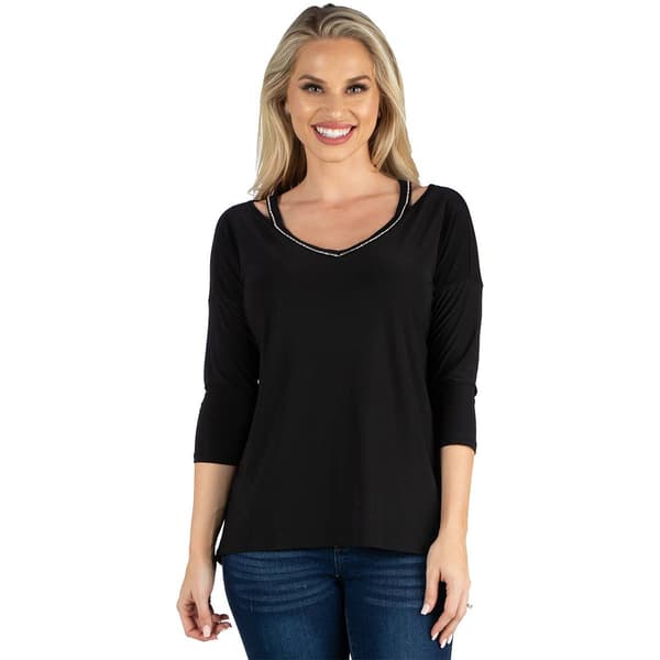 Womens 24/7 Comfort Apparel 3/4 Sleeve Cold Shoulder Top - image 