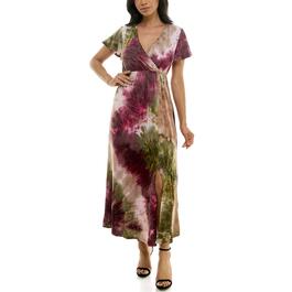 Womens Nina Leonard Flutter Sleeve Tie Dye Maxi Dress