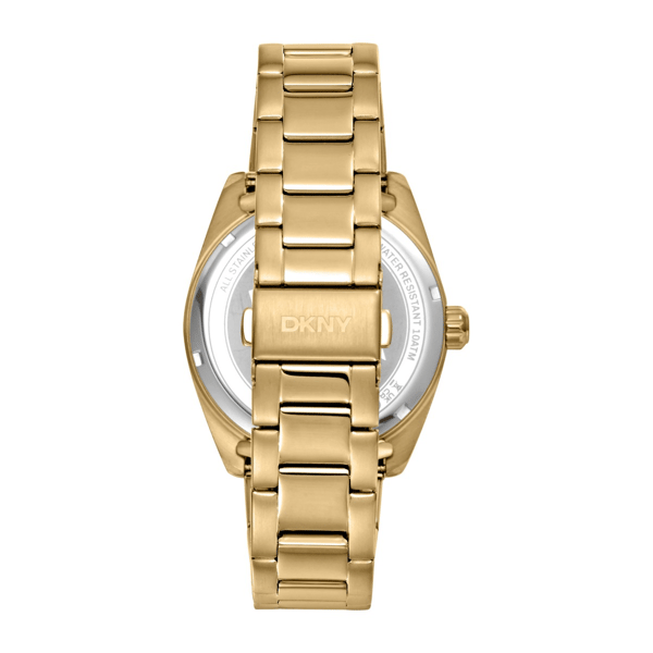 Mens DKNY Day Date Fluted Bezel Gold Bracelet Watch-DK1G141M0065