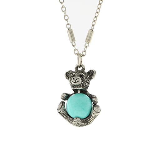 1928 Pewter Howlite Dyed Turquoise Teddy Bear Pendant - image 