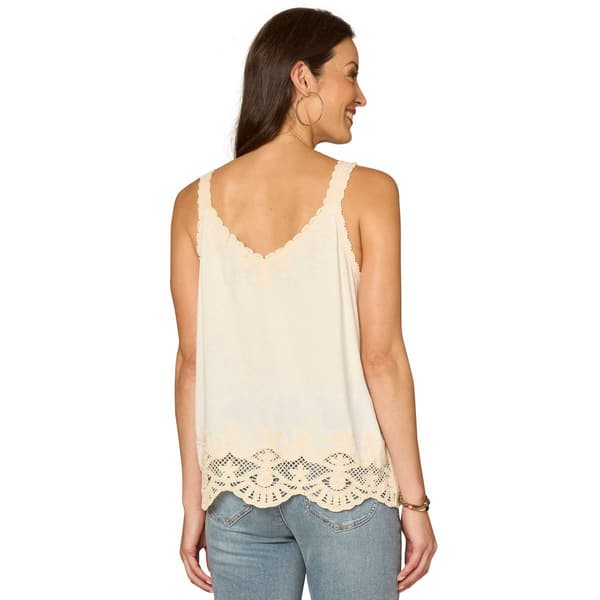 Womens Democracy Scallop Edge Lace Embroidered Tank Top