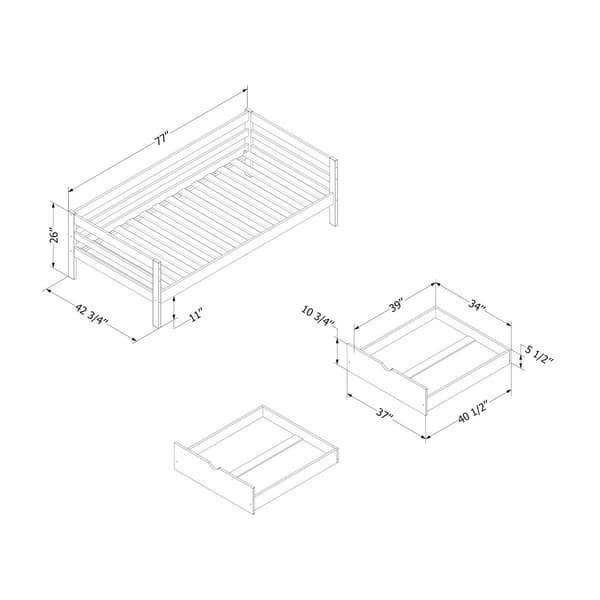 South Shore Sweedi Twin Solid Wood Daybed w/ Storage Drawers