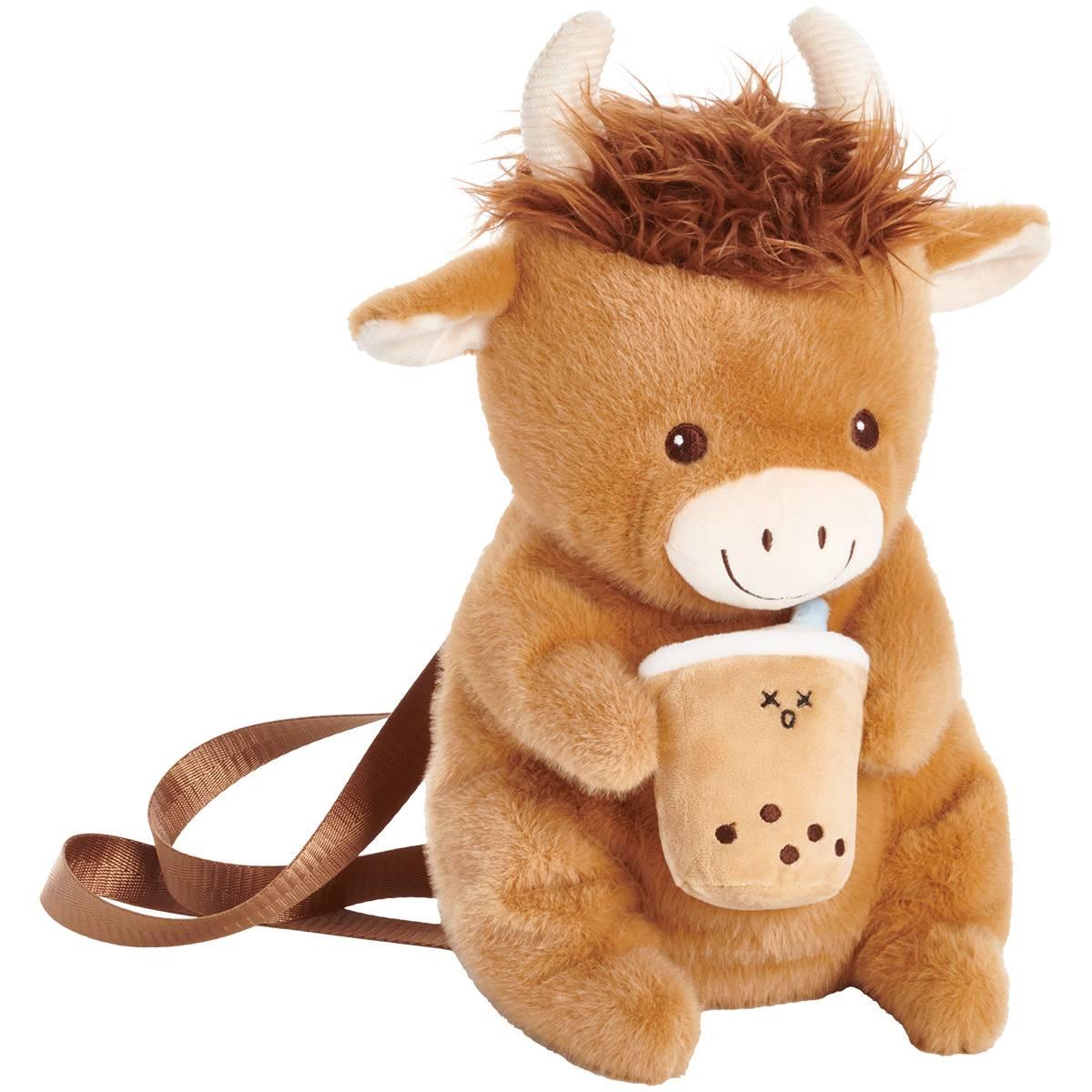 Girls Carried Away Plush Highland Cow Boba Tea Backpack