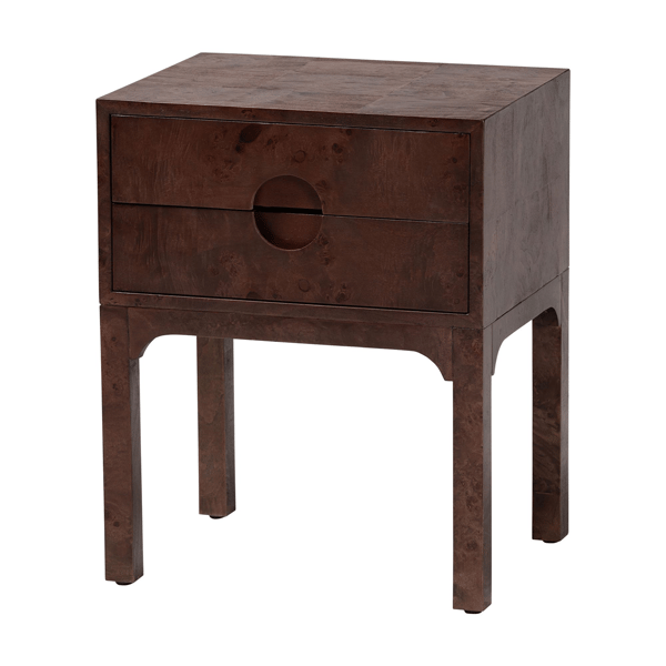 bali & pari Kayla Dark Walnut Brown Real Burl Wood Nightstand