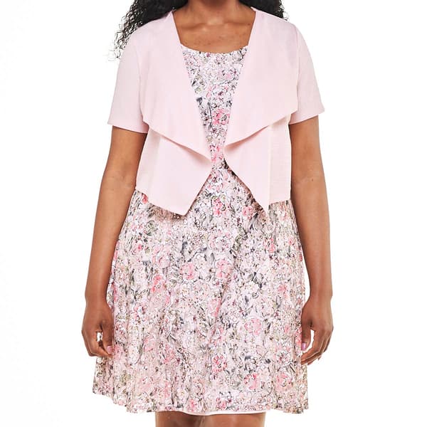 Womens Perceptions Short Sleeve Drape Jacket with Floral Dress