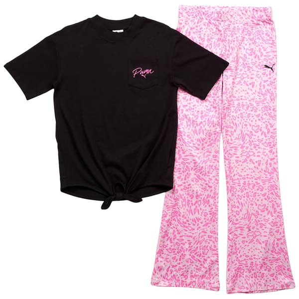 Girls (7-16) Puma(R) Tie Front Pocket Tee w/ Leopard Legging Set - image 