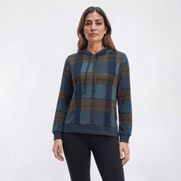 Womens Emily Daniels Long Sleeve Plaid Hacci Hoodie