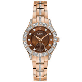 Womens Bulova Rose-tone Stainless Crystal Accent Watch - 98L284