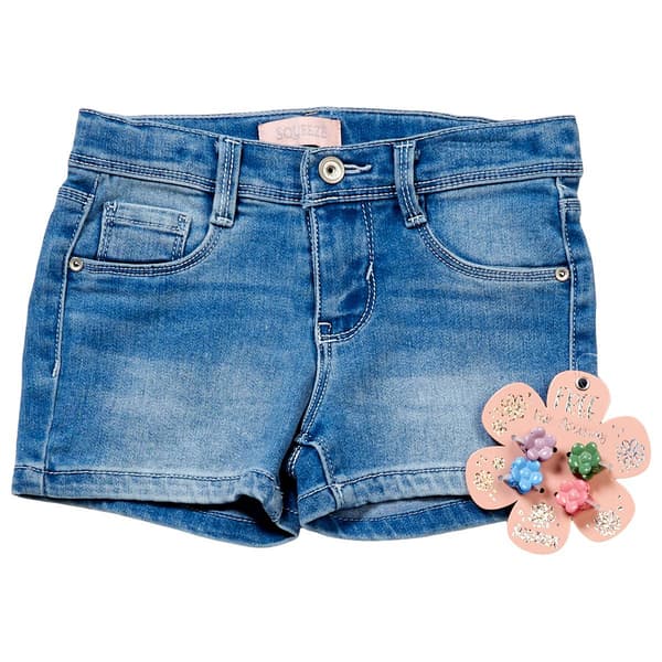 Girls (4-6x) Squeeze Denim Shorts with Hair Accessories