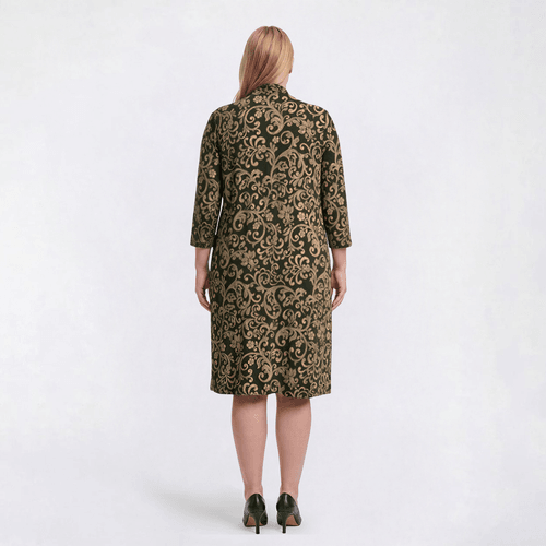 Plus Size Connected Apparel 3/4 Sleeve Scroll Jacket Dress
