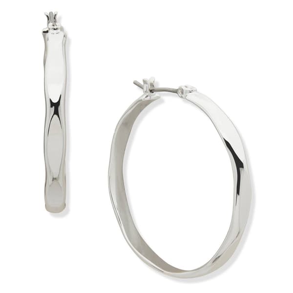 Nine West Silver-Tone Flat Wavy Hoop Earrings - image 