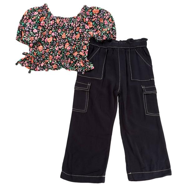 Toddler Girl Lemon Kiss Top w/ Faux Ties & Wide Leg Cargo Set