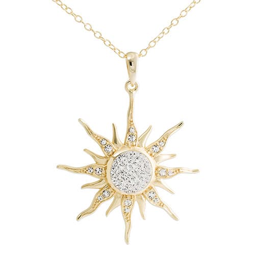 Gold Plated Clear Crystal Sun Pendant Necklace