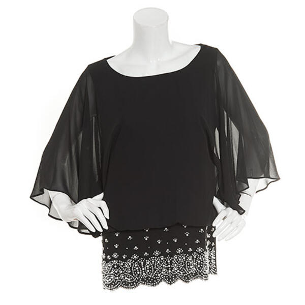 Plus Size MSK Sheer 3/4 Sleeve Embroider Bead Scallop Blouse - image 
