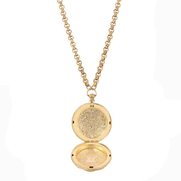 1928 Gold Tone Crystal Locket Necklace