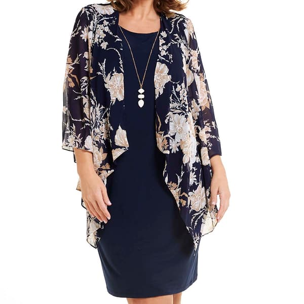 Plus Size Sandra Darren Drape Solid/Floral Jacket Dress