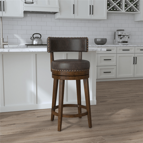HH2 Home Lawton Brown Upholstered Swivel Counter Height Stool
