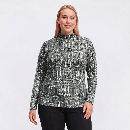 Plus Size Hasting & Smith Long Sleeve Blurred Mock Neck Tee - image 