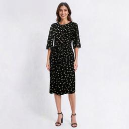 Womens Connected Apparel Elbow Sheer Sleeve Dot Sheath Dress