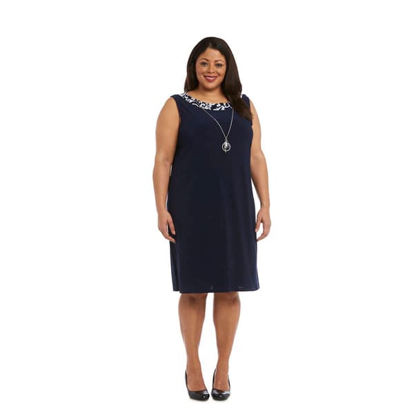 Plus Size R&M Richards 2pc. Puff Floral Jacket Dress - Navy