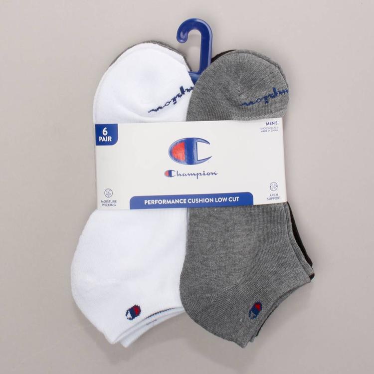 Mens Champion(R) 6pk. Multi Color Logo Low Cut Socks