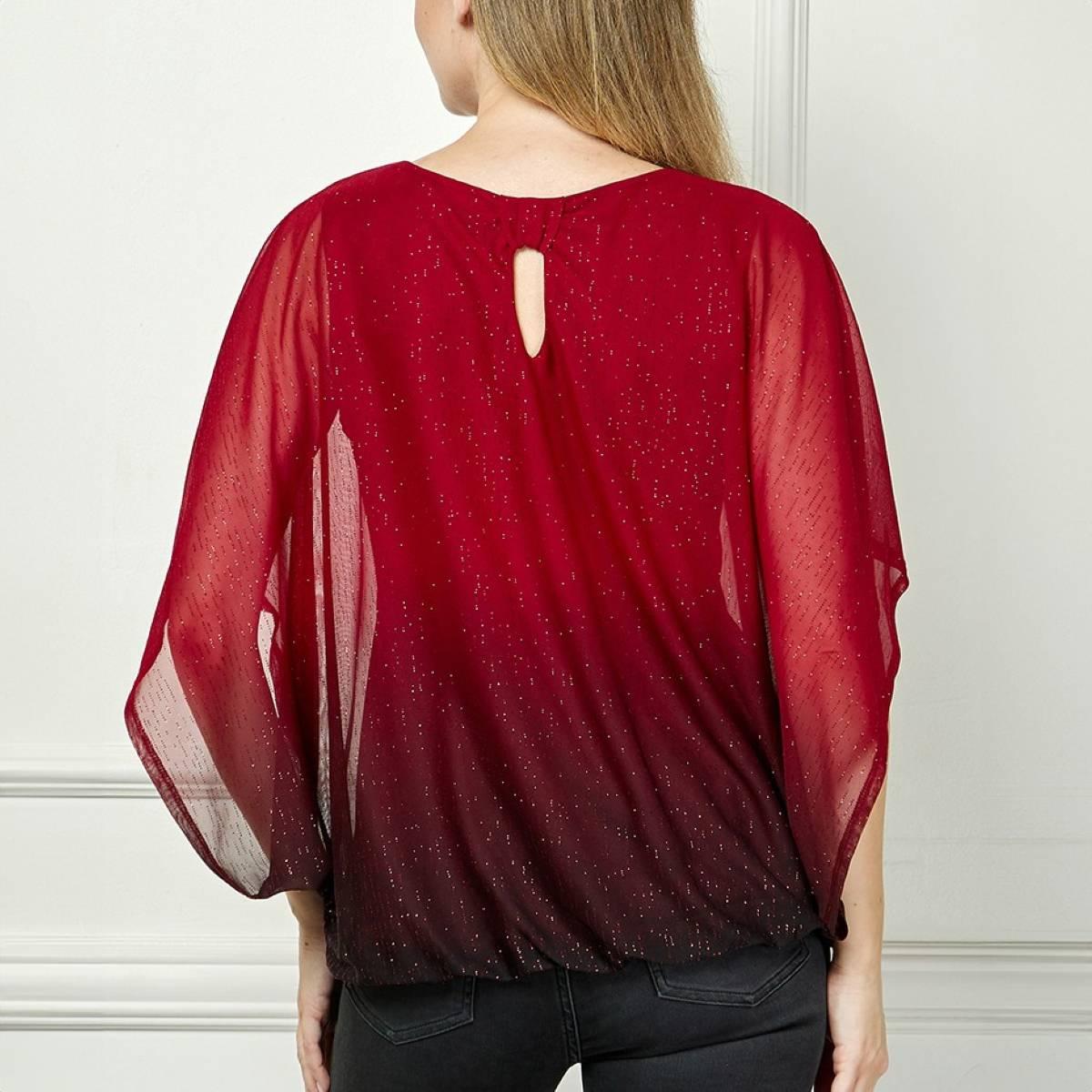 Womens Sara Michelle Batwing Sleeve Ombre Glitter Poncho Blouse