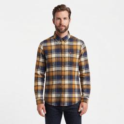 Mens Chaps Double Brush Stretch Flannel Shirt - Golden Brown