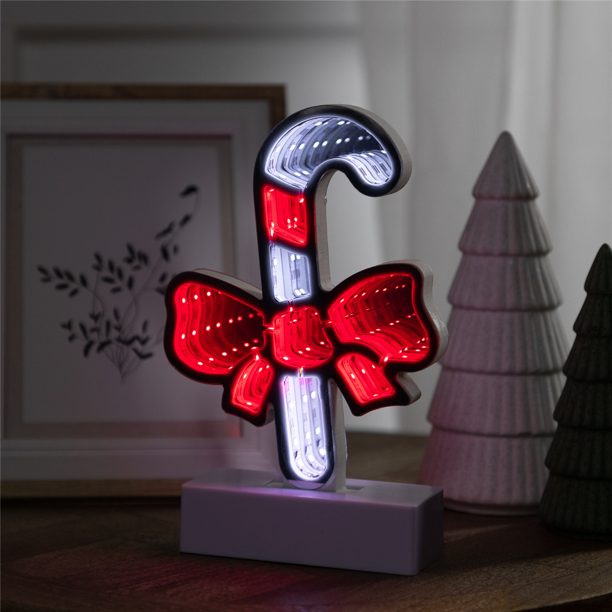 Northlight LED 3D Candy Cane with Bow Christmas Infinity Mirror