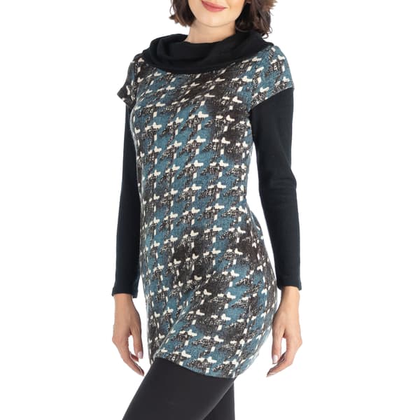Womens 24/7 Comfort Apparel Houndstooth Long Sleeve Tunic Top