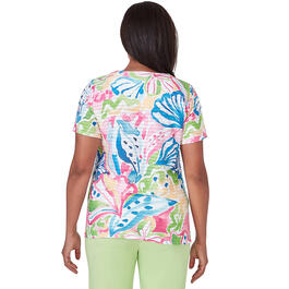 Petite Alfred Dunner Miami Beach Tropical Abstract Ruffle Top