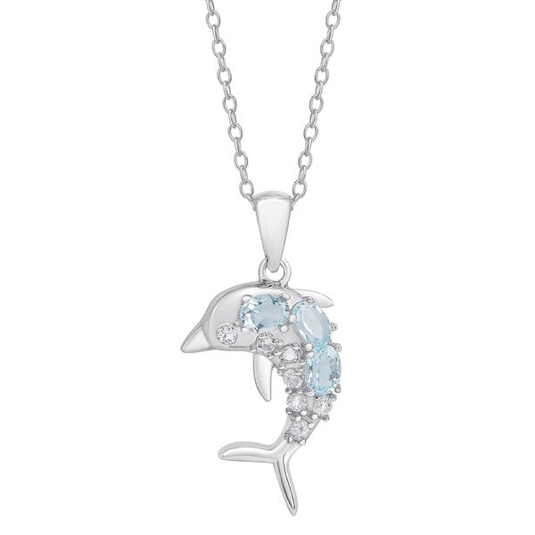 Gianni Argento Blue Topaz Dolphin Pendant Necklace - image 