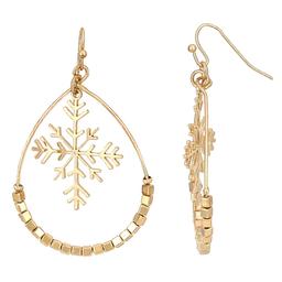 Gold-Tone Snowflake Orbital Suspended Open Teardrop Earrings