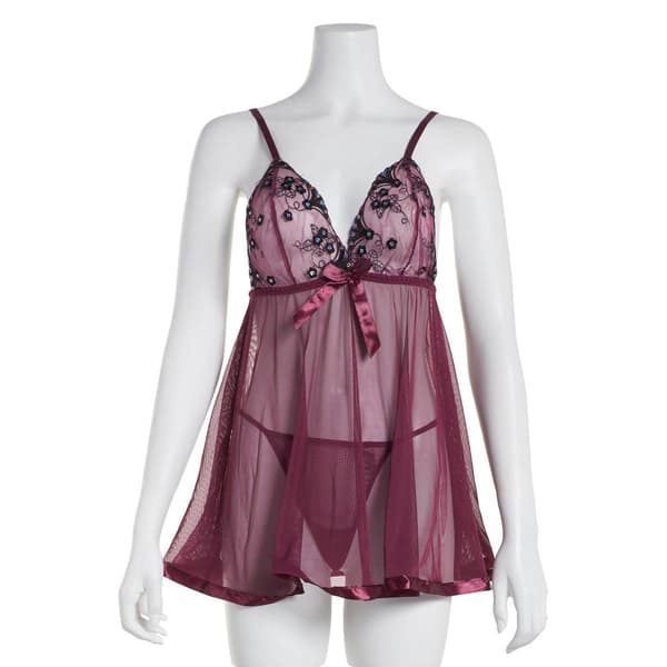 Plus Size Spree Intimates Lace & Mesh Babydoll Set - image 