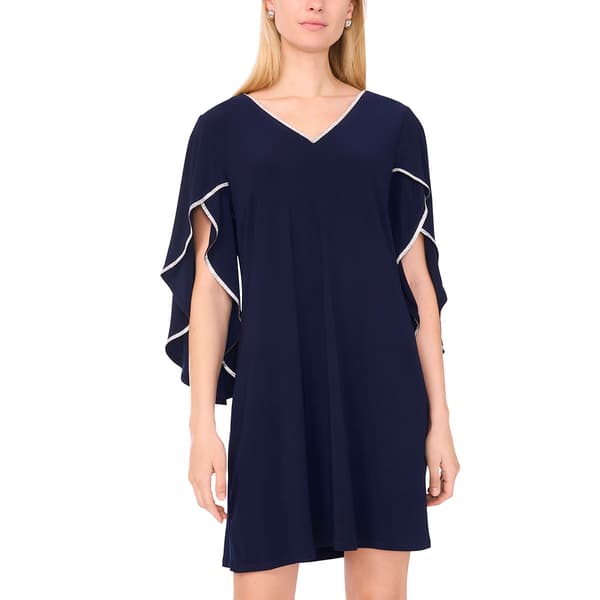 Womens MSK Rhinestone Trim Open Sleeve V Neck Shift Dress