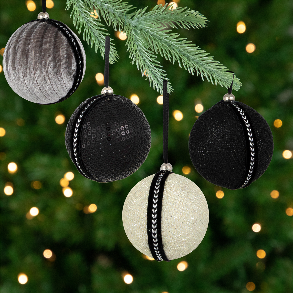 Northlight 4ct. Black Sequined & Textured Christmas Ornaments